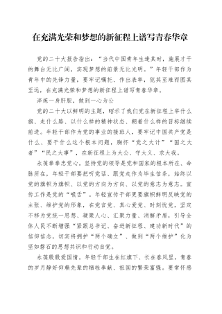 在充满光荣和梦想的新征程上谱写青春华章