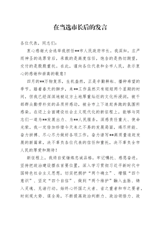 在当选市长后的发言