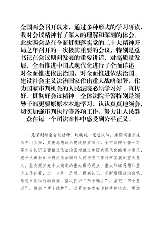 在法院党组理论学习中心组的交流发言（学习两会精神）