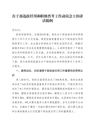 在干部选拔任用和职级晋升工作动员会上的讲话提纲