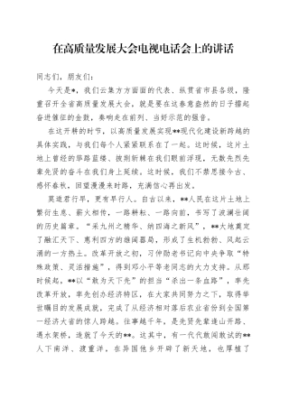 在高质量发展大会电视电话会上的讲话