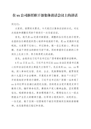 在公司新任职干部集体谈话会议上的讲话