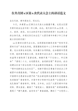 在共青团x区第x次代表大会上的讲话范文