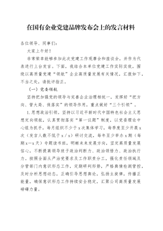 在国有企业党建品牌发布会上的发言材料