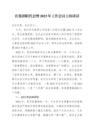 在集团职代会暨2023年工作会议上的讲话