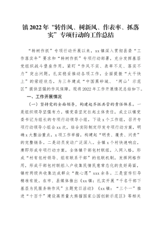 镇2022年“转作风、树新风、作表率、抓落实”专项行动的工作总结