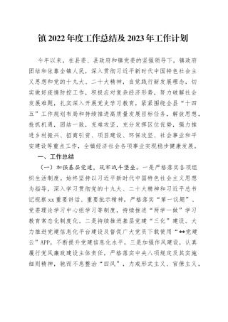镇2022年度工作总结及2023年工作计划