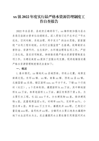 镇2022年度实行最严格水资源管理制度工作自查报告