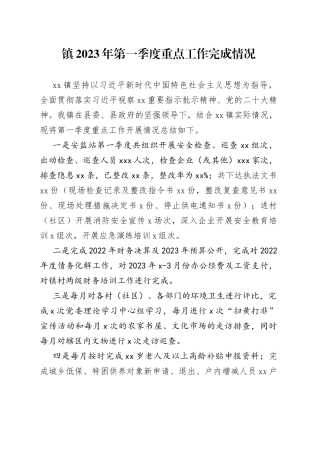 镇2023年第一季度重点工作完成情况（20230425）