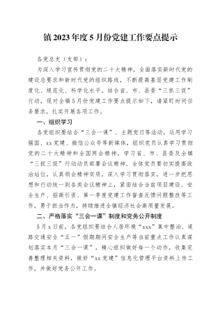 镇2023年度5月份党建工作要点提示