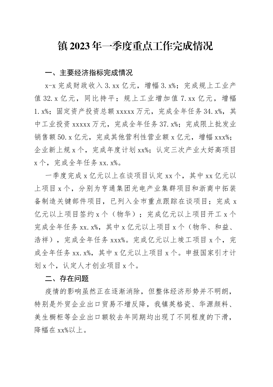 镇2023年一季度重点工作完成情况（20230505）_第1页