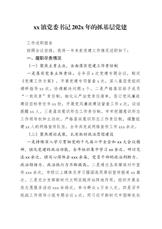 镇党委书记202X年的抓基层党建工作述职报告