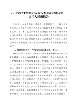 镇党政主要负责人履行推进法治建设第一责任人履职报告