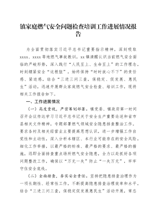 镇家庭燃气安全问题检查培训工作进展情况报告(1)