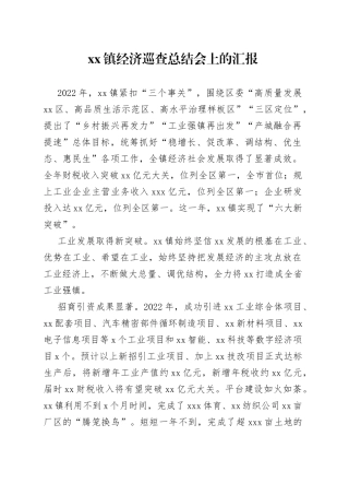 镇经济巡查总结会上的汇报