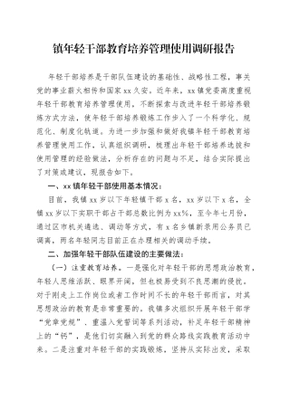 镇年轻干部教育培养管理使用调研报告