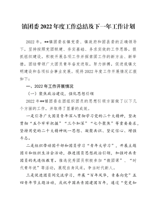 镇团委2022年度工作总结及下一年工作计划
