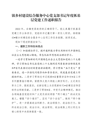 镇乡村建设综合服务中心党支部书记年度抓基层党建工作述职报告