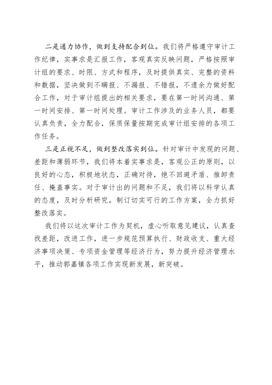 镇长在经济责任审计组进驻工作会议上的表态发言_第2页