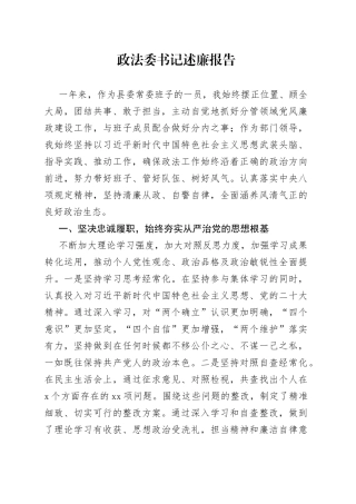 政法委书记述廉报告