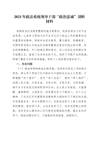 政法系统领导干部“政治忠诚”剖析材料