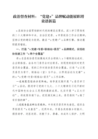 政治督查材料：“党建 ”品牌赋动能履职增效谱新篇