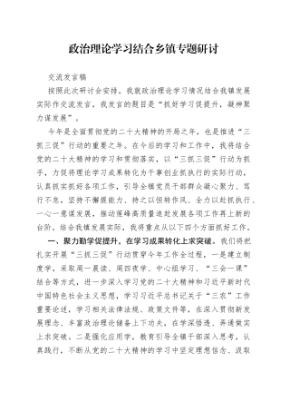 政治理论学习结合乡镇专题研讨交流发言稿
