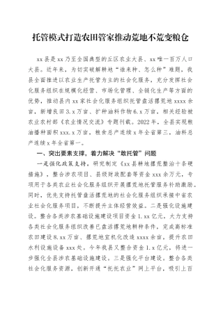支持农业生产社会化服务组织托管盘活撂荒地情况汇报