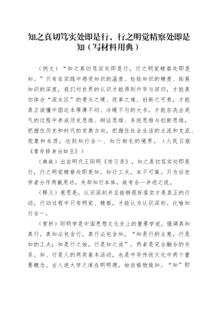 知之真切笃实处即是行，行之明觉精察处即是知（写材料用典）