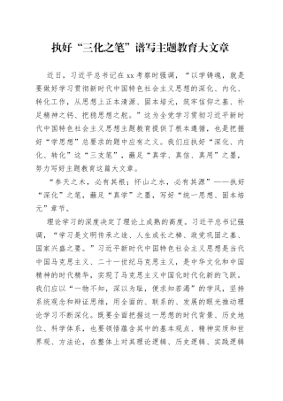执好“三化之笔” 谱写主题教育大文章