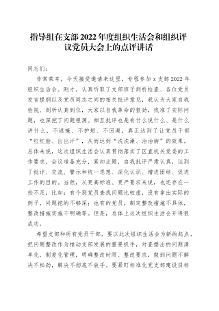 指导组在支部2022年度组织生活会和组织评议党员大会上的点评讲话