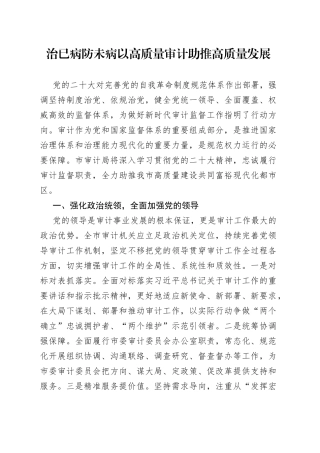 治已病防未病以高质量审计助推高质量发展