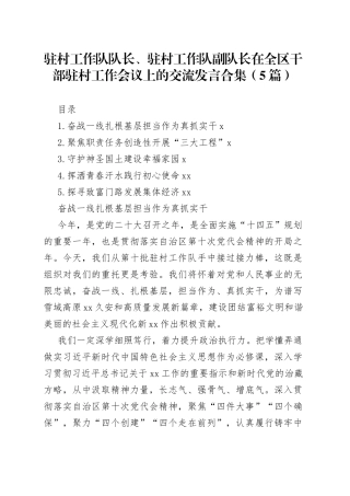 驻村工作队队长、驻村工作队副队长在全区干部驻村工作会议上的交流发言合集（5篇）