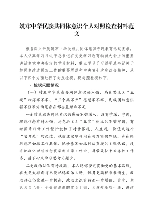 筑牢民族共同体意识个人对照检查材料检视剖析发言提纲