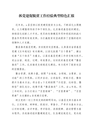 抓党建促脱贫工作经验典型特色汇报