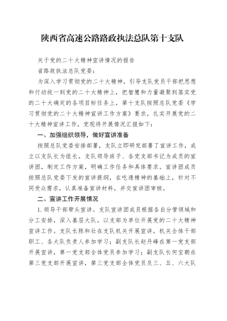 总队第十支队党的二十大精神宣讲情况报告