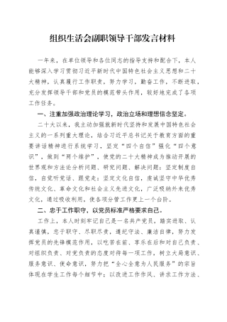组织生活会副职领导干部发言材料