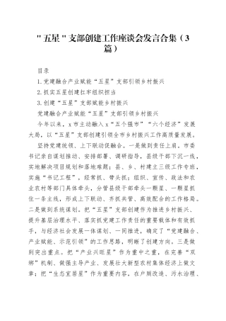 ＂五星＂支部创建工作座谈会发言合集（3篇）