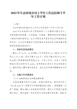 （2篇）2023年生态环境分局上半年工作总结和下半年工作计划
