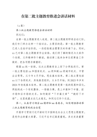 （2篇）在第二批主题教育推进会讲话材料