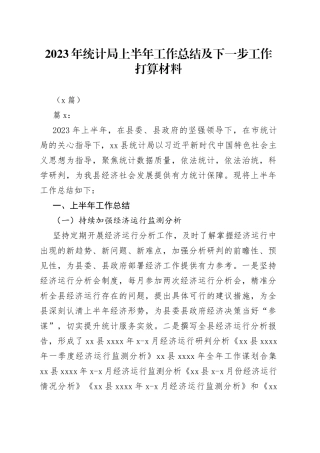 （3篇）2023年统计局上半年工作总结及下一步工作打算材料
