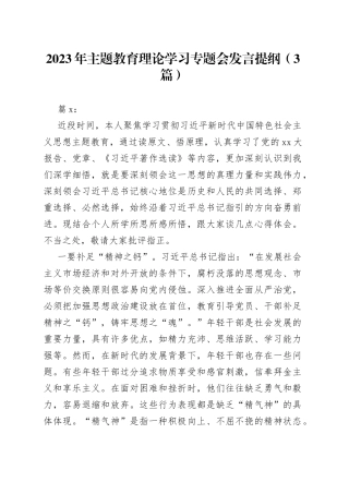 （3篇）2023年主题教育理论学习专题会发言提纲