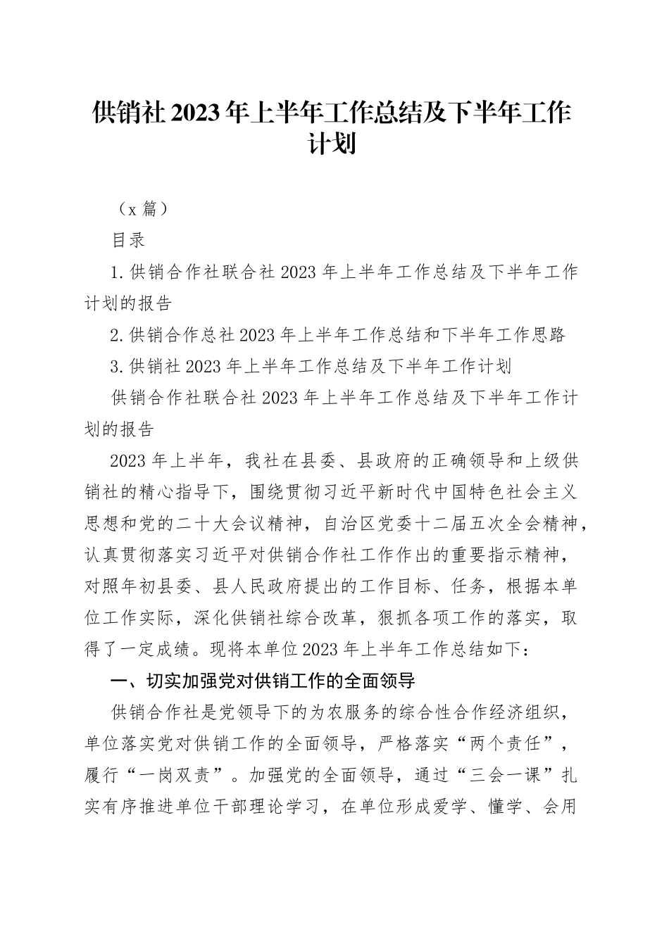 （3篇）供销社2023年上半年工作总结及下半年工作计划_第1页