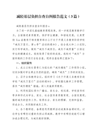 （3篇）减轻基层负担自查自纠报告