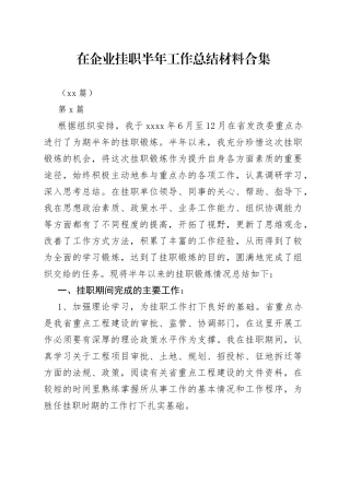 （12篇）在企业挂职半年工作总结材料合集