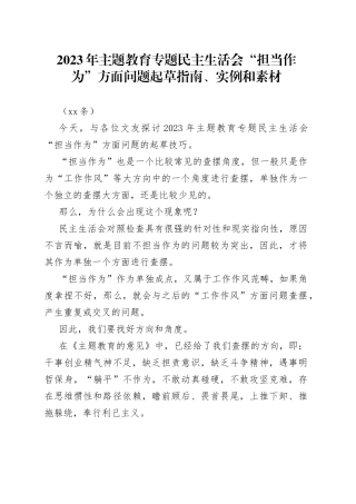 （72条）2023年主题教育专题民主生活会“担当作为”方面问题起草指南、实例和素材