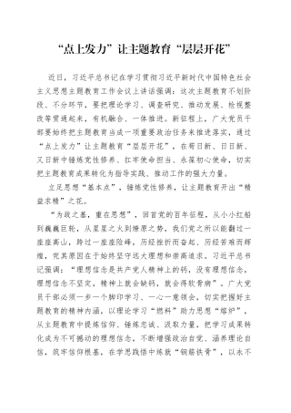 “点上发力”让主题教育“层层开花”