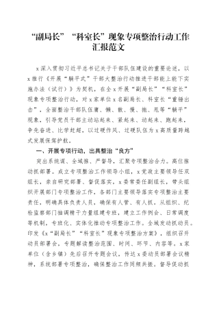 “副局长”“科室长”现象专项整治行动工作汇报（“躺平式”干部，总结报告）