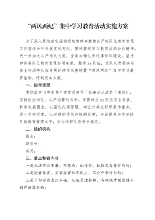 “两风两纪”集中学习教育活动实施方案