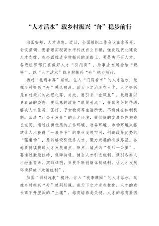 “人才活水”载乡村振兴“舟”稳步前行